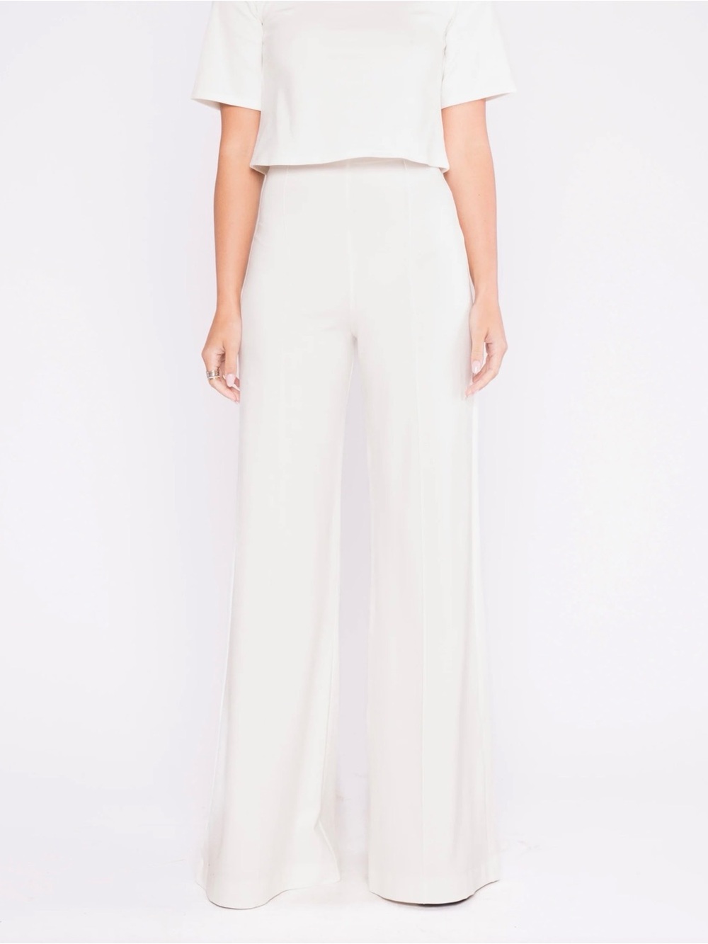 NWT Ripley Rader Off White Ponte Knit High-Rise Wide-Leg Pants (Orig $198)
